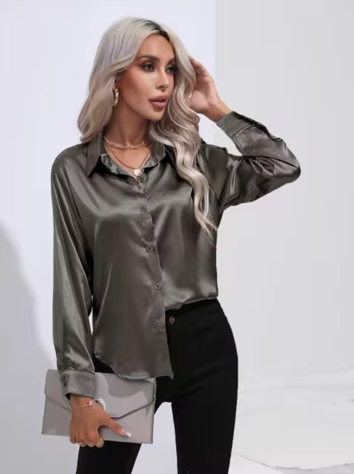 Éléanor - Blouse en Satin à Manches Longues