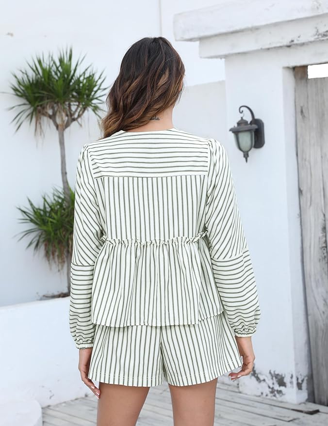 Sophie - Ensemble top à manches longues rayé et short