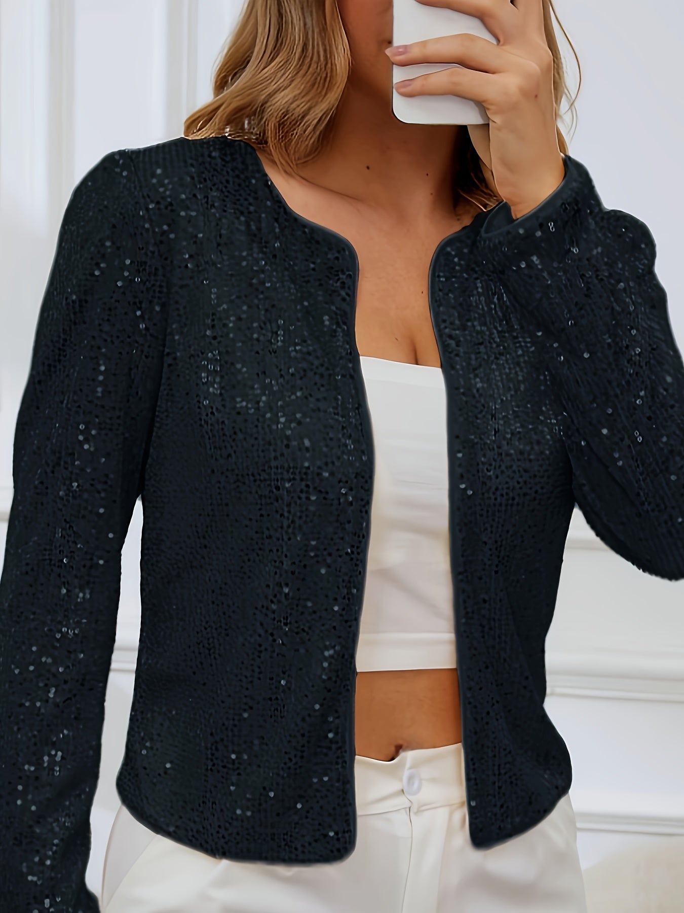 Marlowe - Veste à col en paillettes scintillantes pour le printemps et l'été