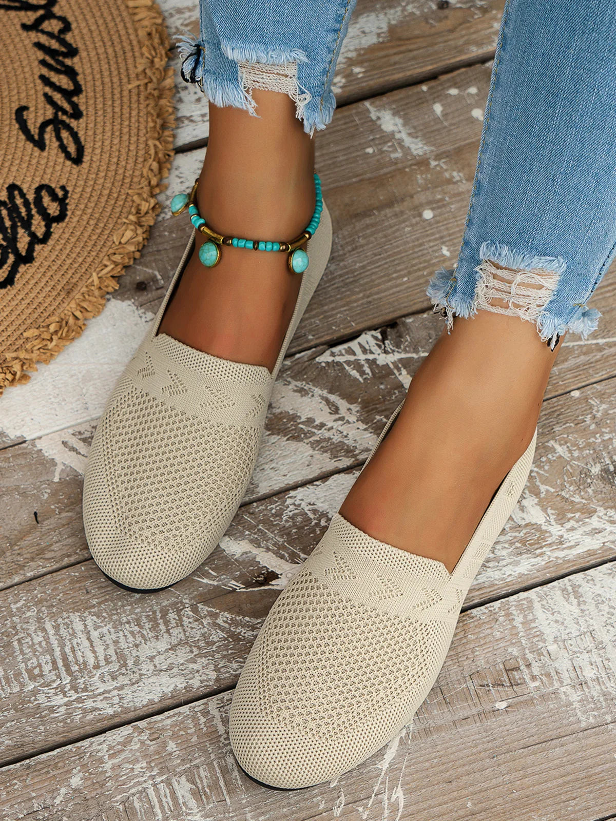 Olivia - Sandales en Maille Ademend Mocassins à Semelle Plate pour l'Été Idéales pour de Longues Promenades