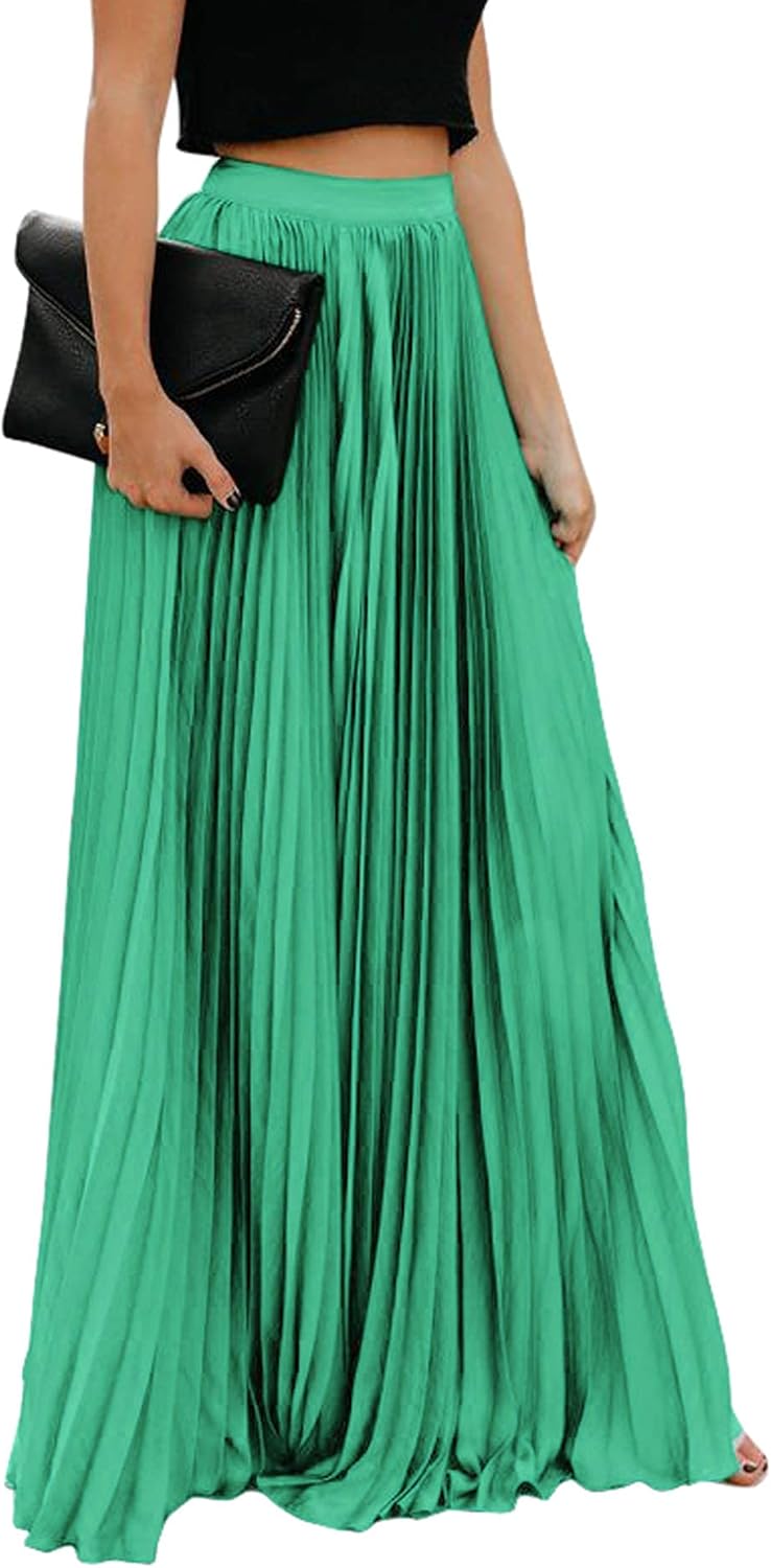 Élise - Jupe longue maxi plissée à taille élastique haute
