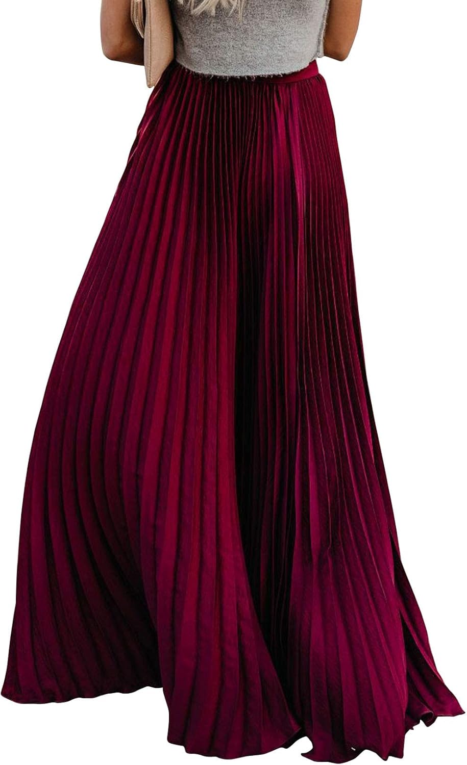 Élise - Jupe longue maxi plissée à taille élastique haute