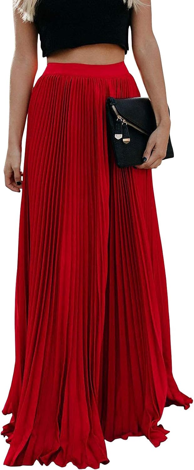 Élise - Jupe longue maxi plissée à taille élastique haute