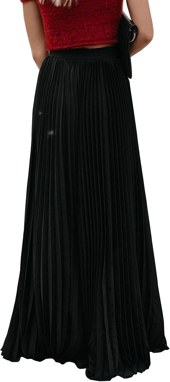 Élise - Jupe longue maxi plissée à taille élastique haute