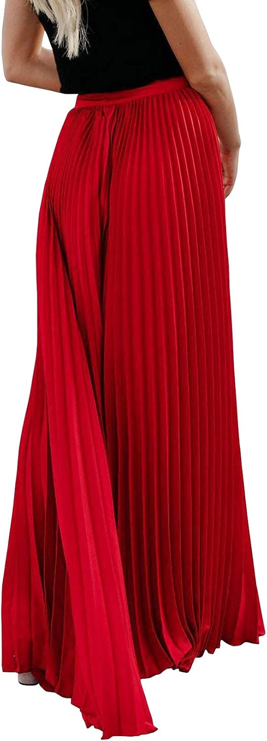Élise - Jupe longue maxi plissée à taille élastique haute