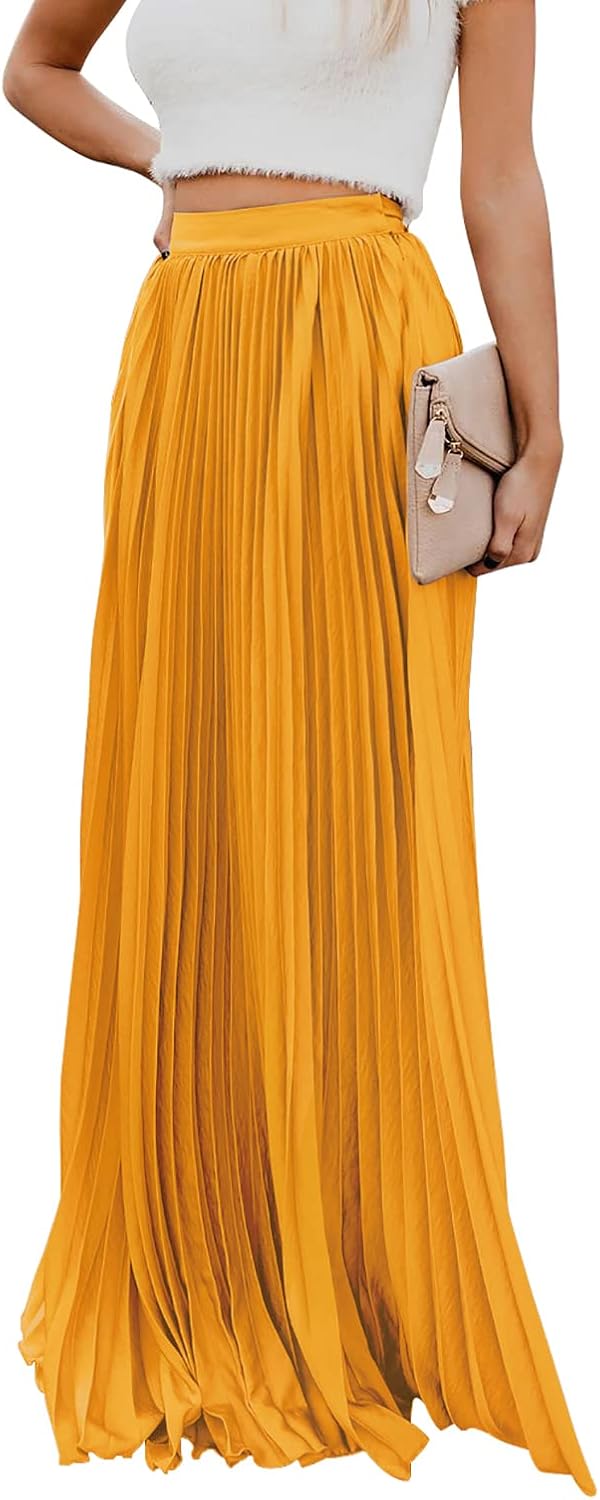 Élise - Jupe longue maxi plissée à taille élastique haute