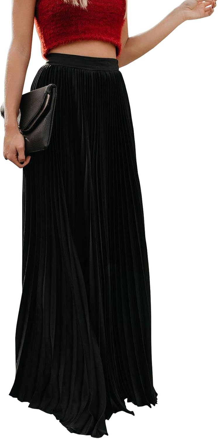 Élise - Jupe longue maxi plissée à taille élastique haute