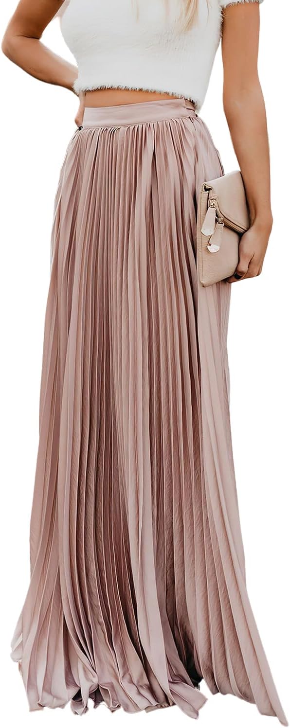 Élise - Jupe longue maxi plissée à taille élastique haute