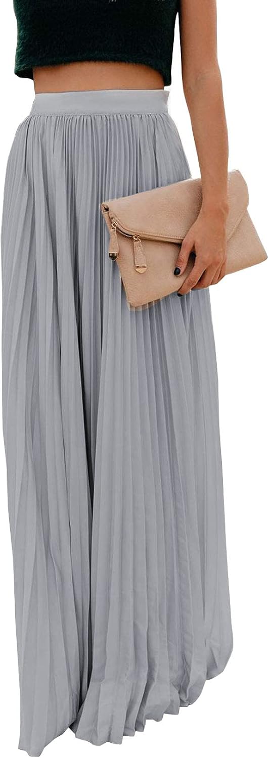 Élise - Jupe longue maxi plissée à taille élastique haute
