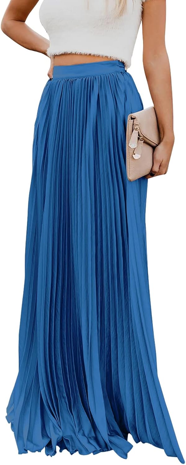 Élise - Jupe longue maxi plissée à taille élastique haute