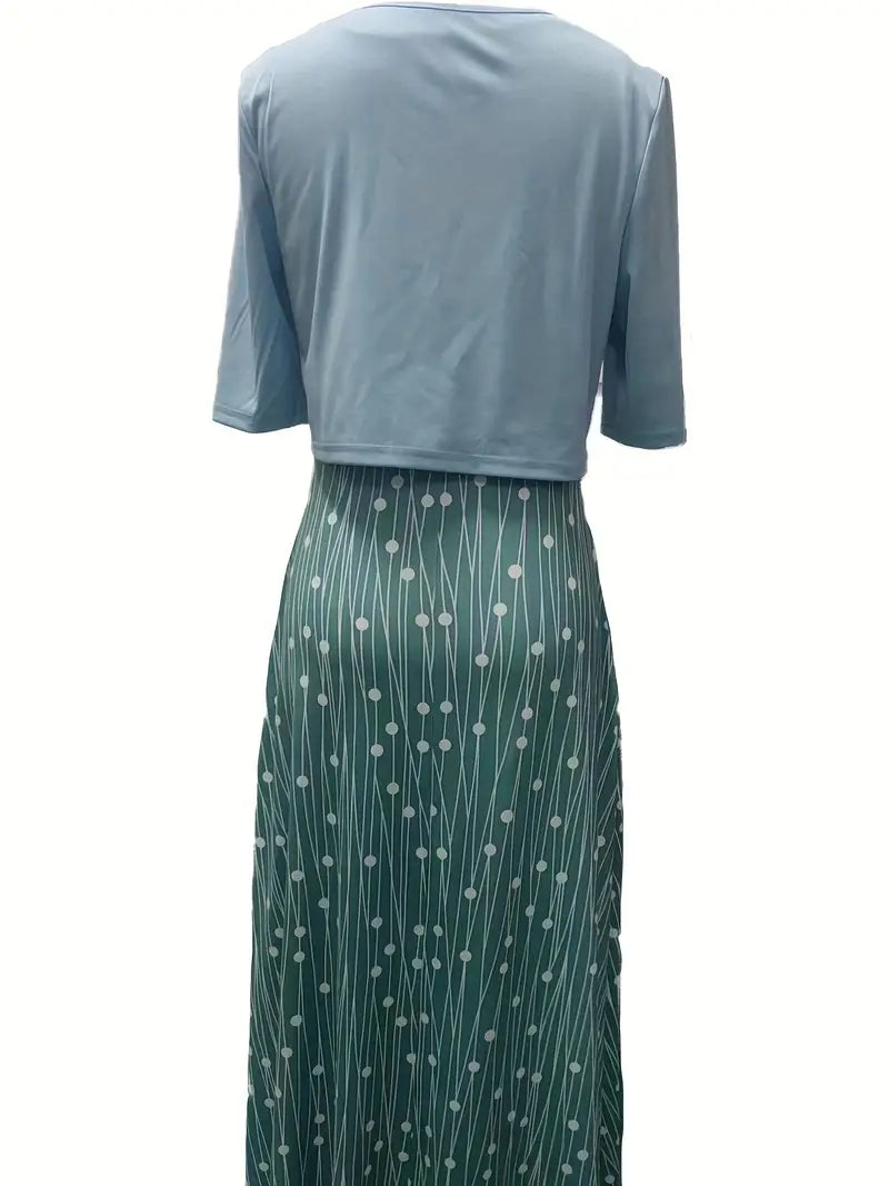 Camélia – Ensemble Deux Pièces Élégant Gilet Uni et Robe à Fleurs avec Encolure Ronde