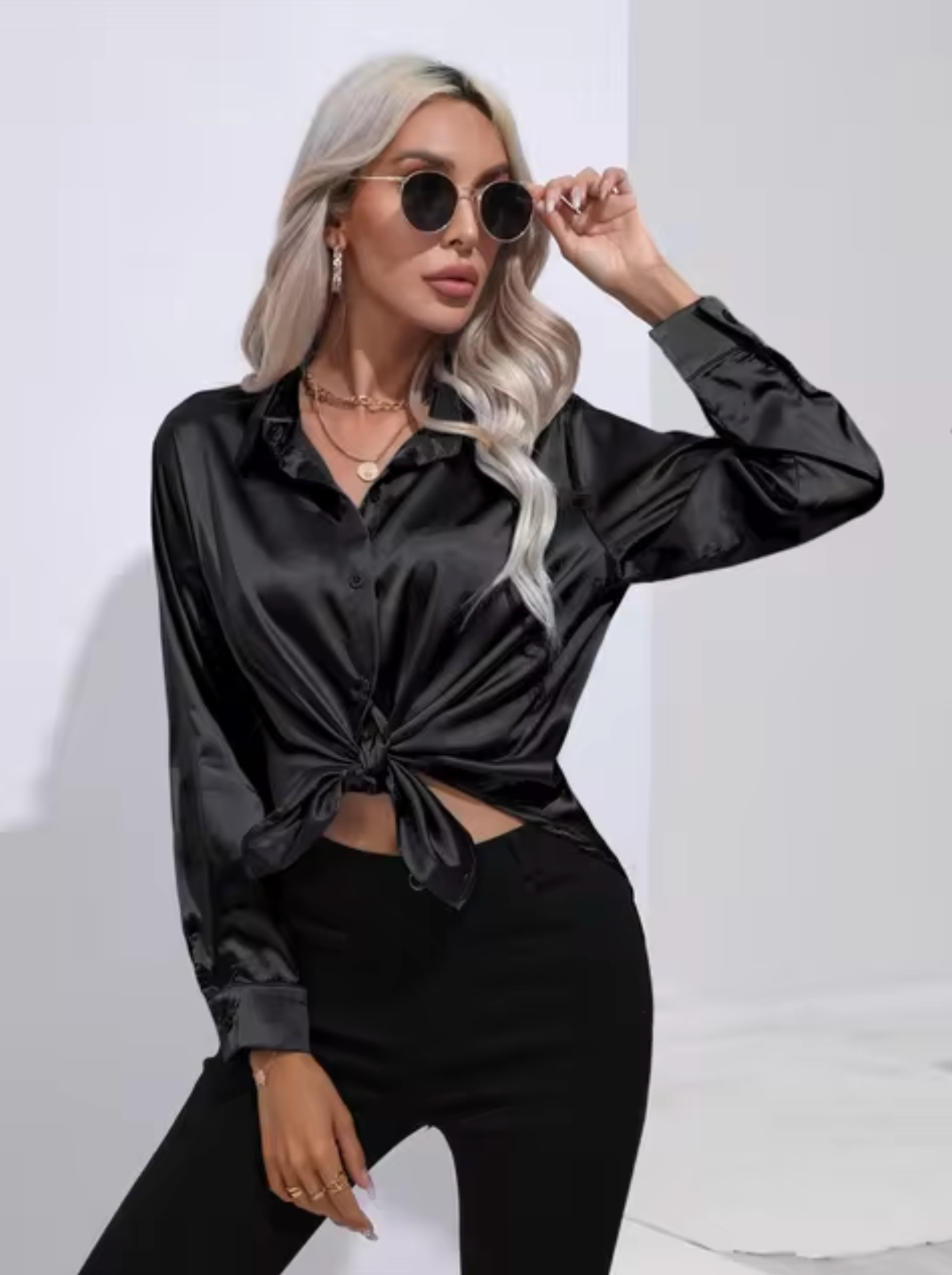 Éléanor - Blouse en Satin à Manches Longues