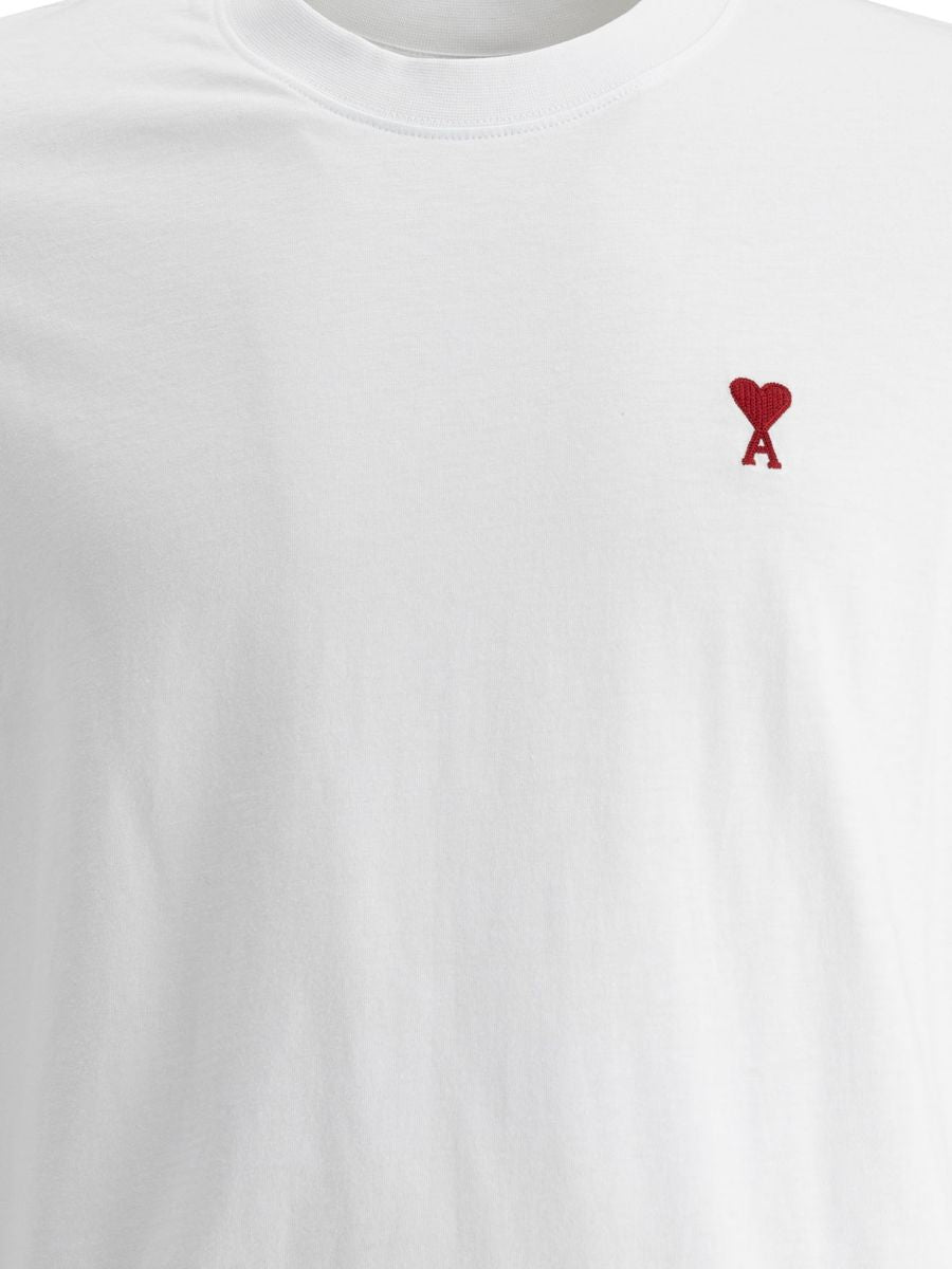 T-Shirt Blanc Unisexe Ami Paris à Manches Courtes et Col Montant