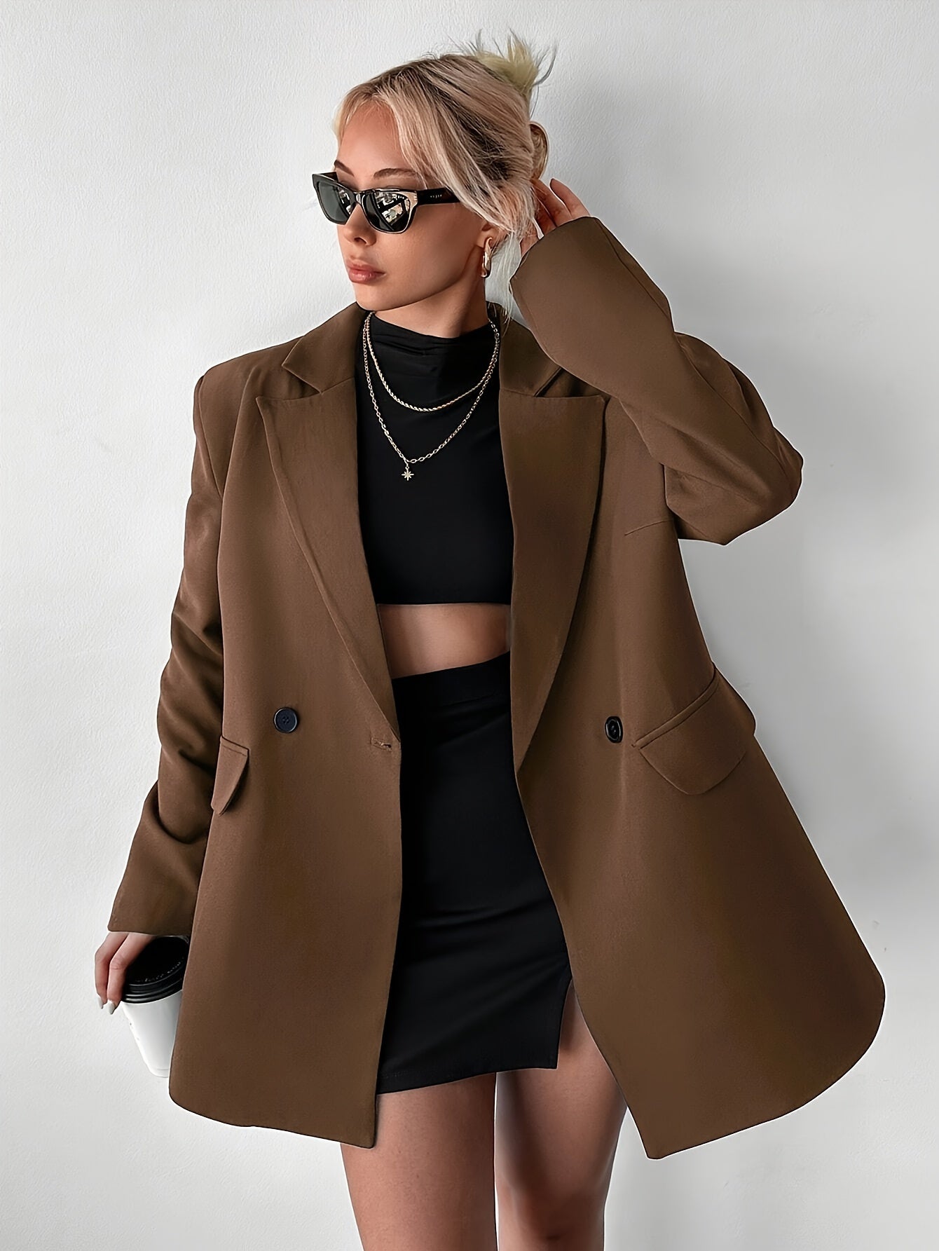 Alix - Blazer Oversized Marron Moka pour Femmes