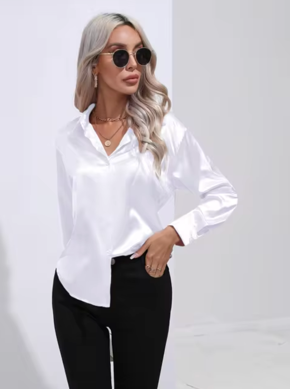 Éléanor - Blouse en Satin à Manches Longues