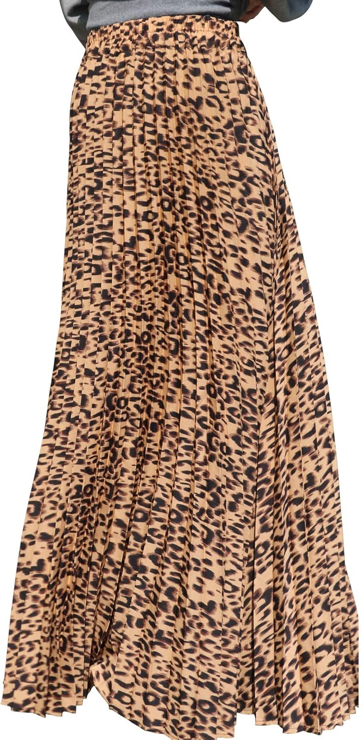 Élise - Jupe longue maxi plissée à taille élastique haute