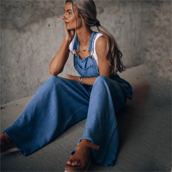 Ava - Salopette en Jean à Jambes Évasées