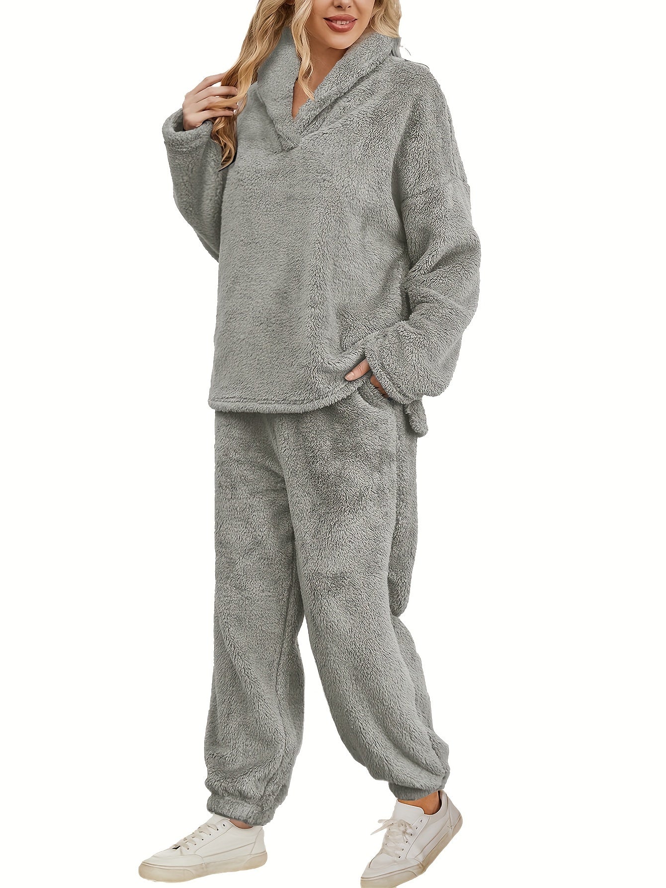 Aurianne - Ensemble Pyjama en Fleece Corail pour Femmes