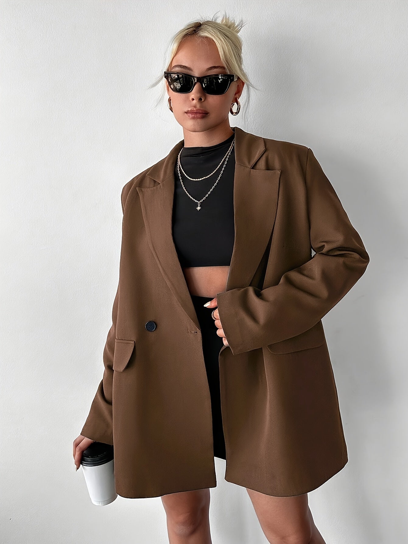 Alix - Blazer Oversized Marron Moka pour Femmes
