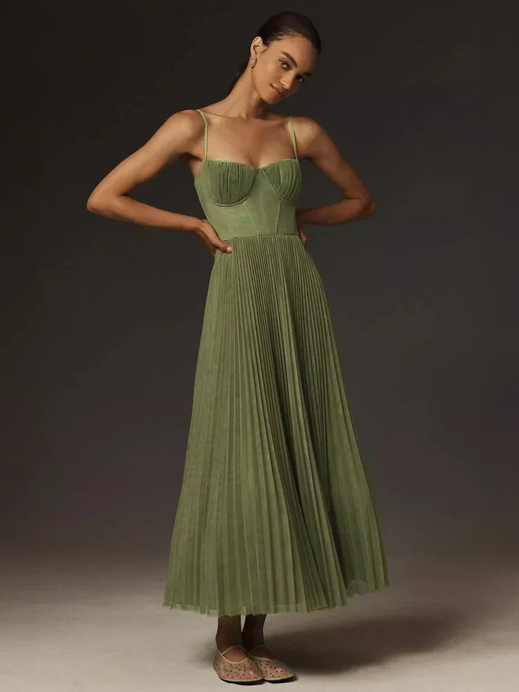 Ella - Robe A-Line Plissée à Bretelles Spaghetti