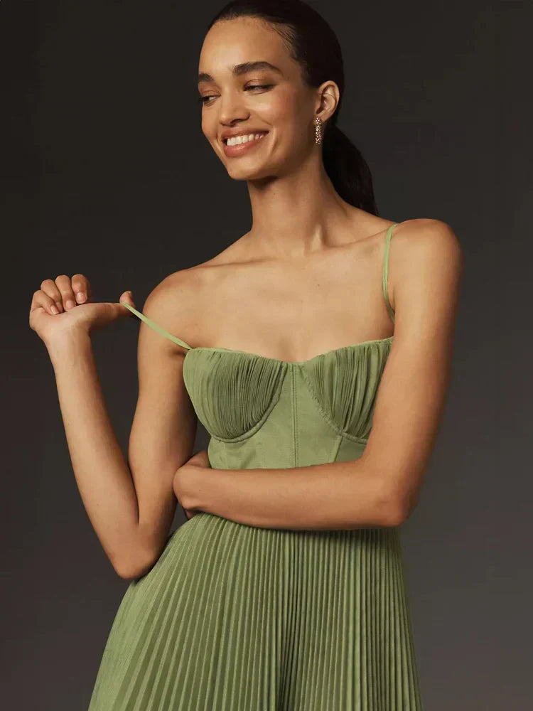 Ella - Robe A-Line Plissée à Bretelles Spaghetti