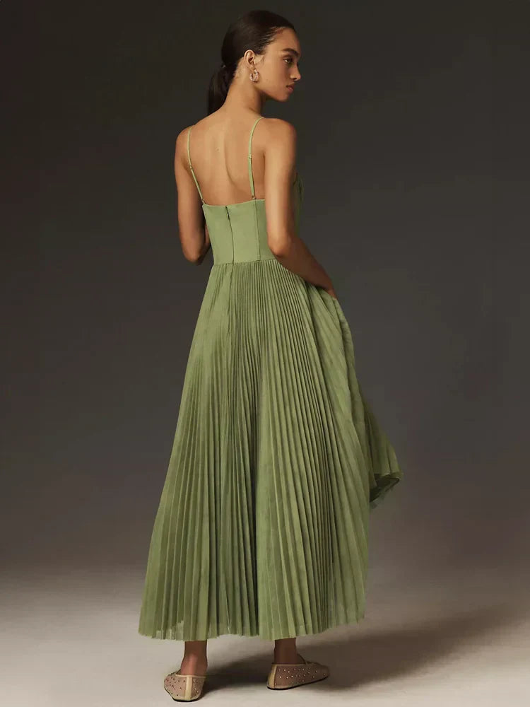 Ella - Robe A-Line Plissée à Bretelles Spaghetti