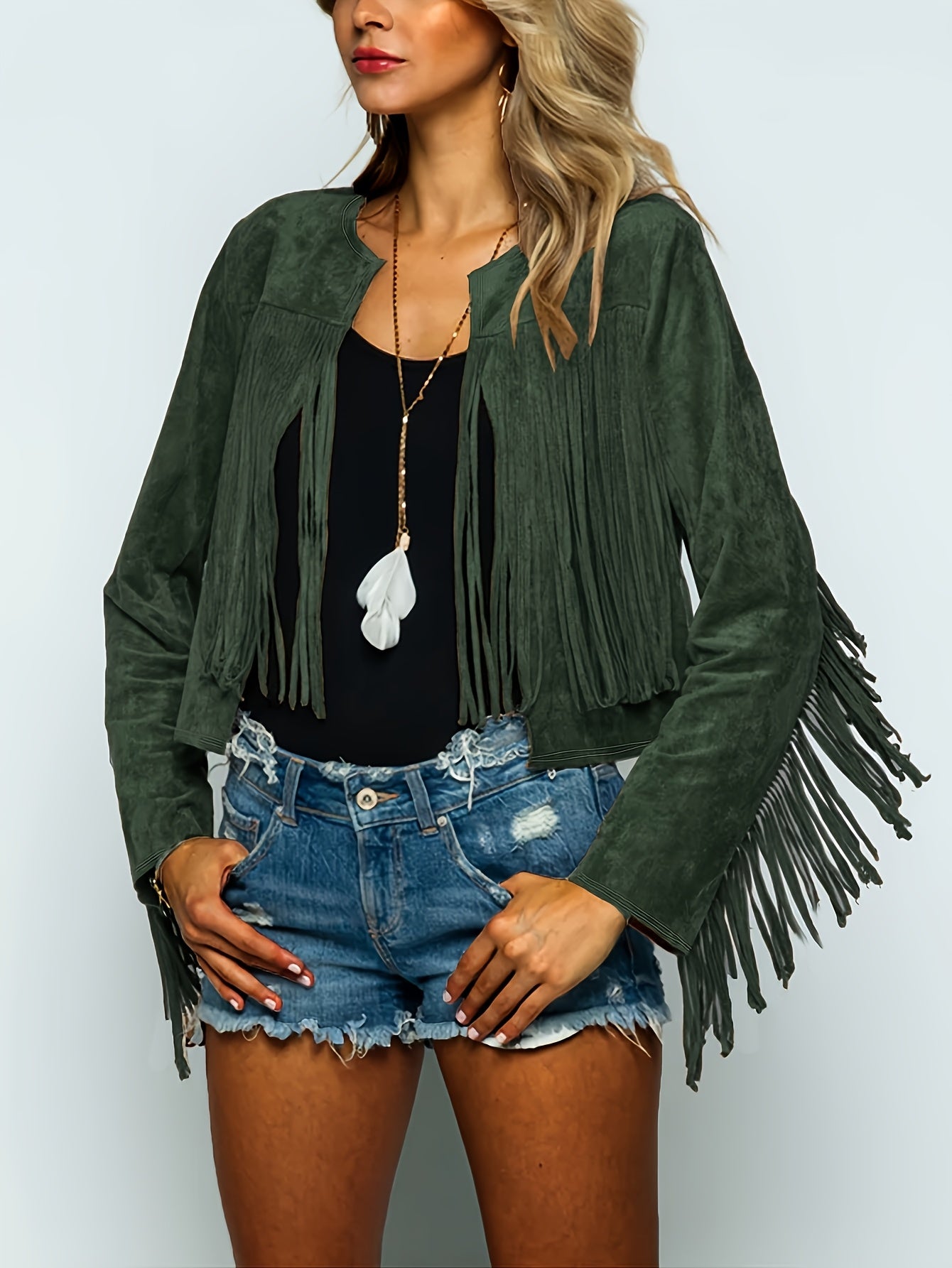 Solene - Veste Cowboy Bohème Chic en Daim avec Franges