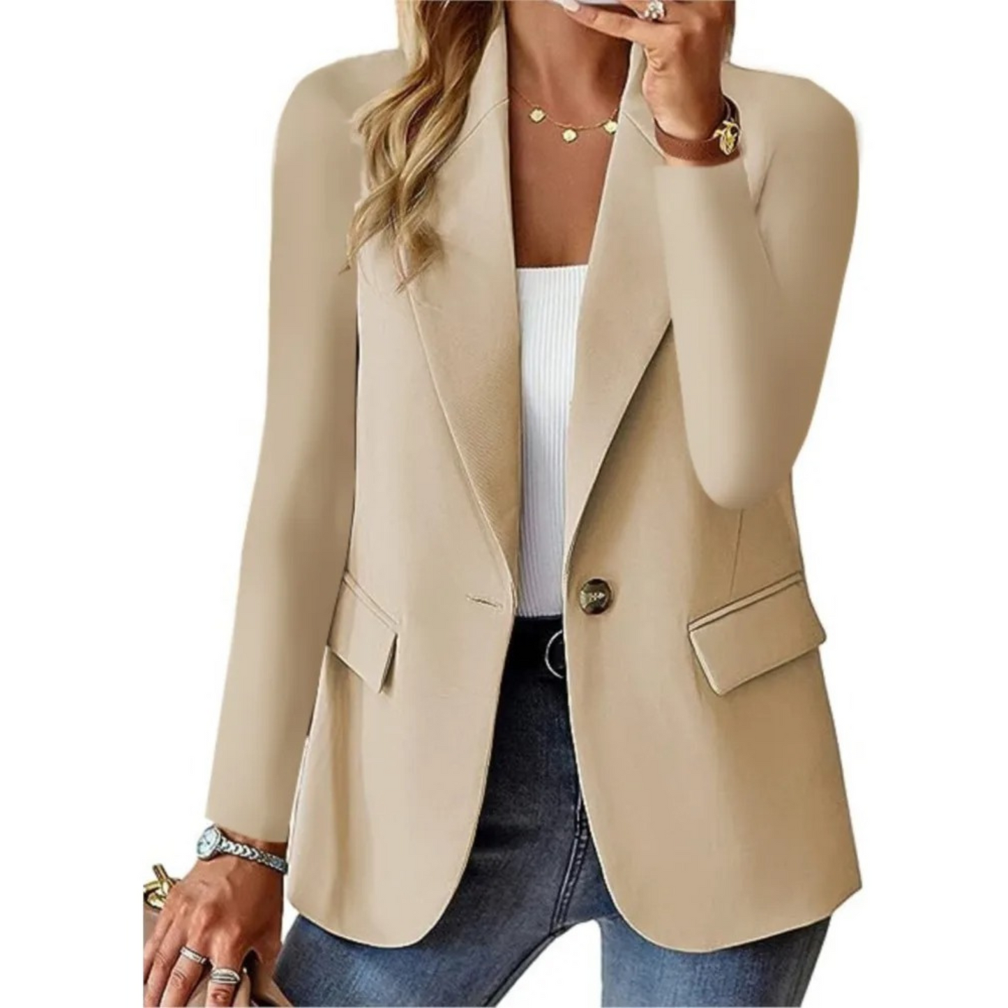 Livia - Blazer Féminin Décontracté à Manches Longues et à Boucles