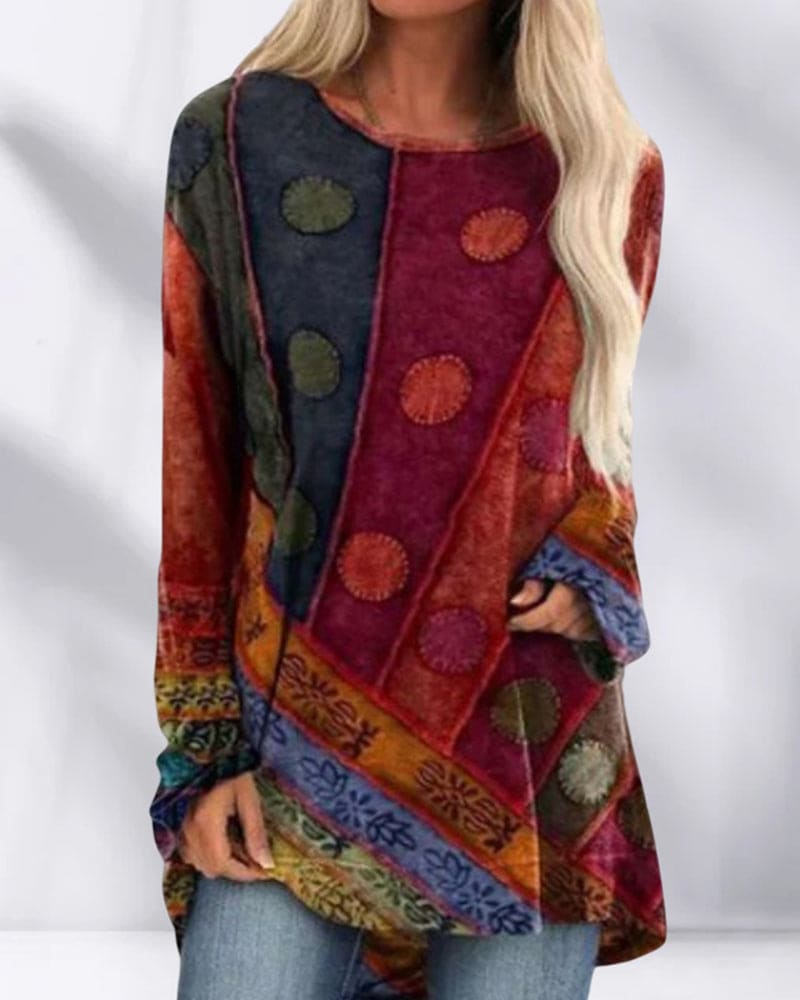 Inès - Top à manches longues en patchwork coloré