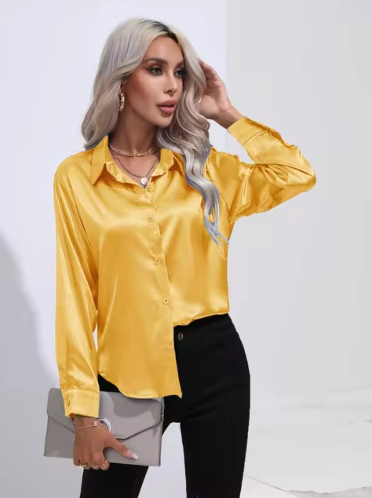 Éléanor - Blouse en Satin à Manches Longues