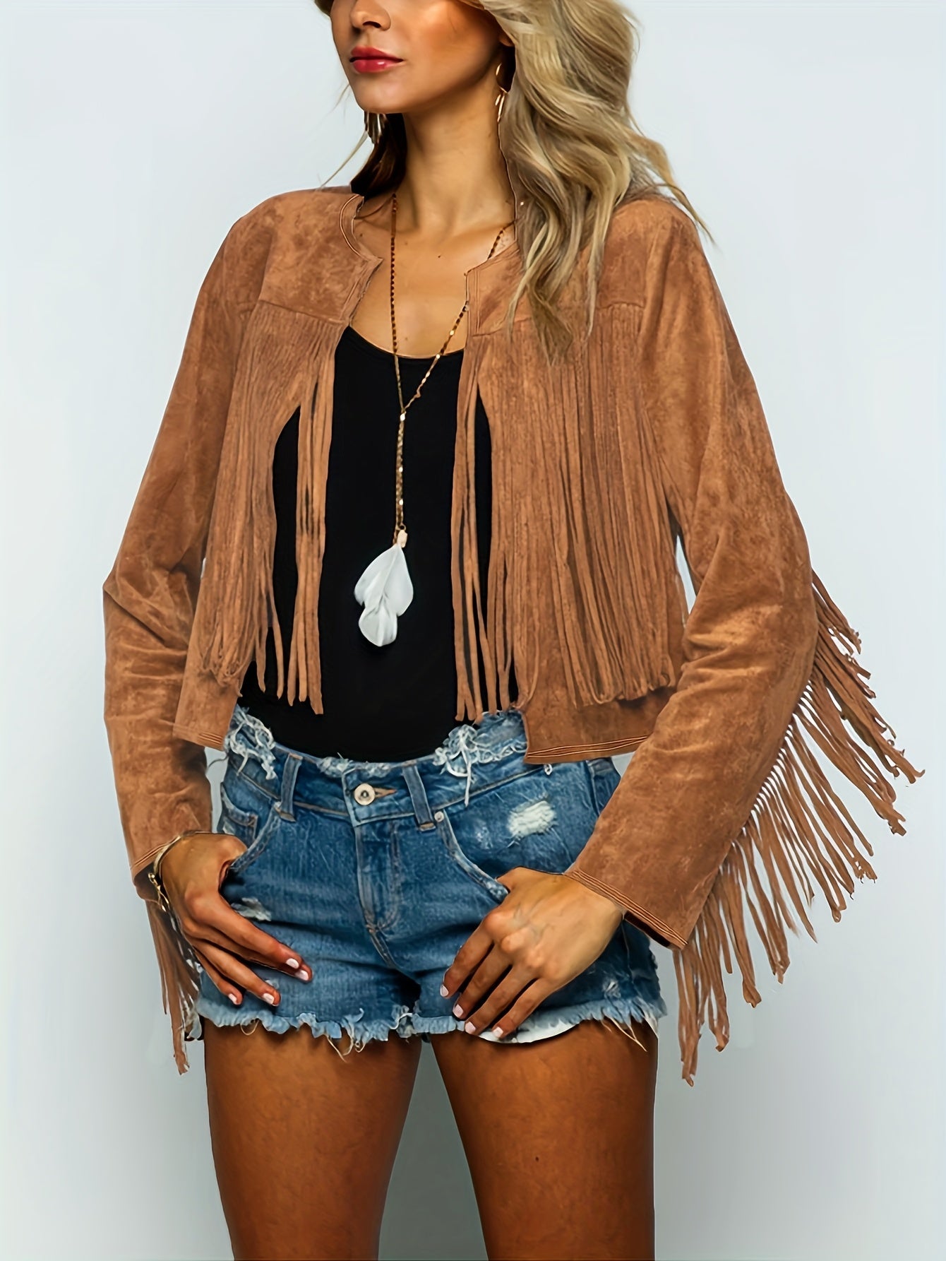 Solene - Veste Cowboy Bohème Chic en Daim avec Franges