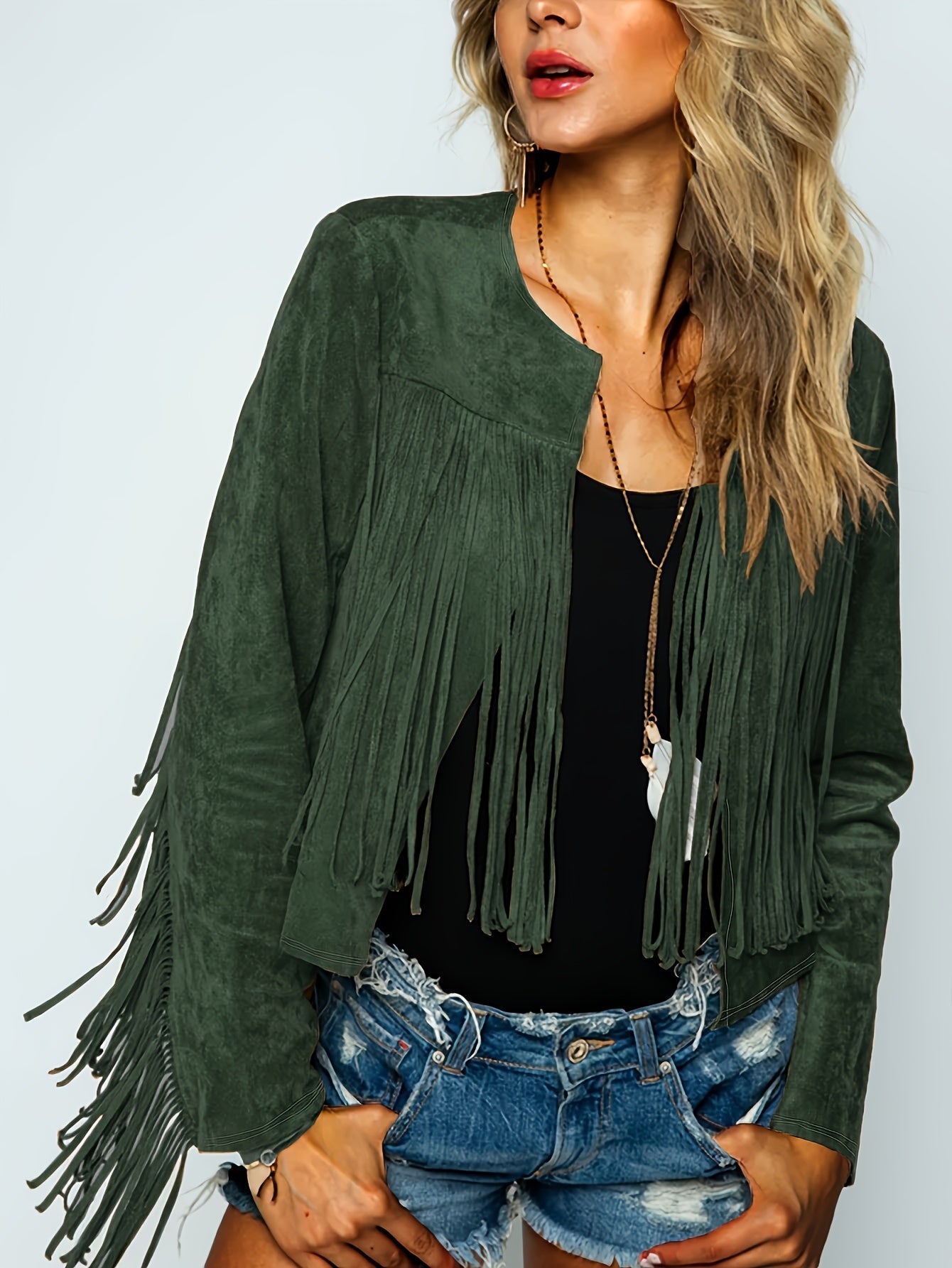 Solene - Veste Cowboy Bohème Chic en Daim avec Franges