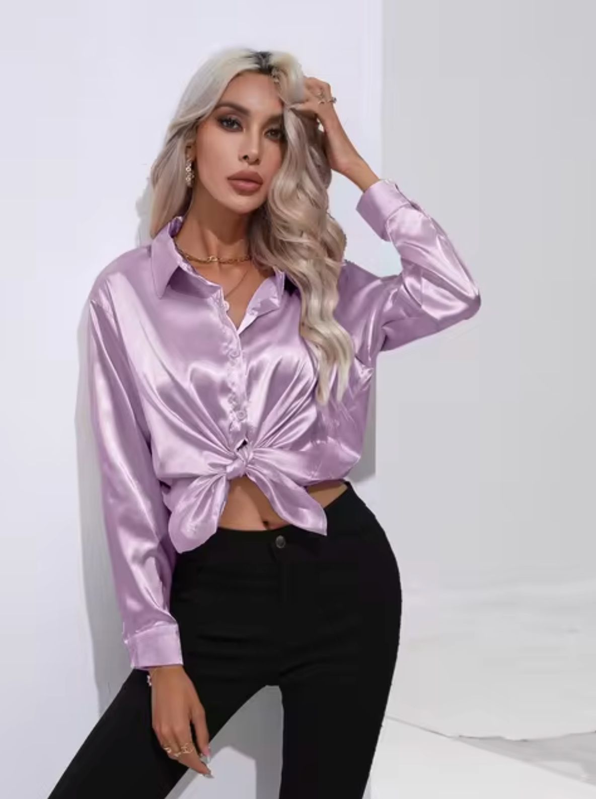 Éléanor - Blouse en Satin à Manches Longues