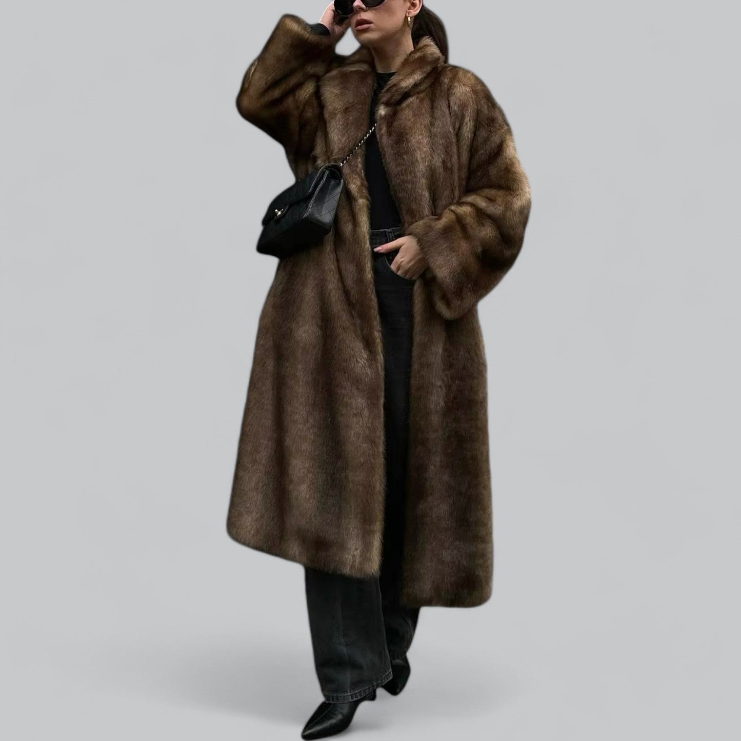 Gracieuse - Trench-coat long en fausse fourrure élégant