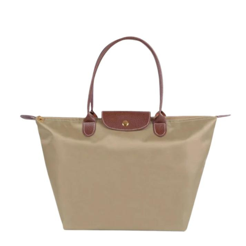Olivia - Sac Tote en Nylon avec Poignées en Cuir Marron