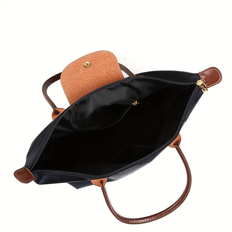 Olivia - Sac Tote en Nylon avec Poignées en Cuir Marron