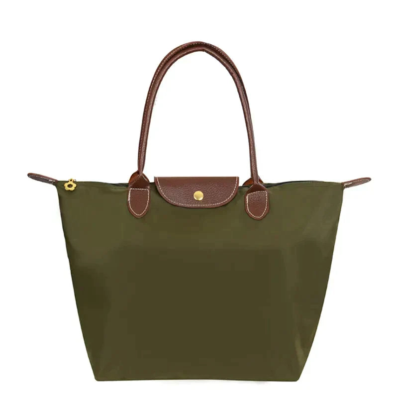 Olivia - Sac Tote en Nylon avec Poignées en Cuir Marron