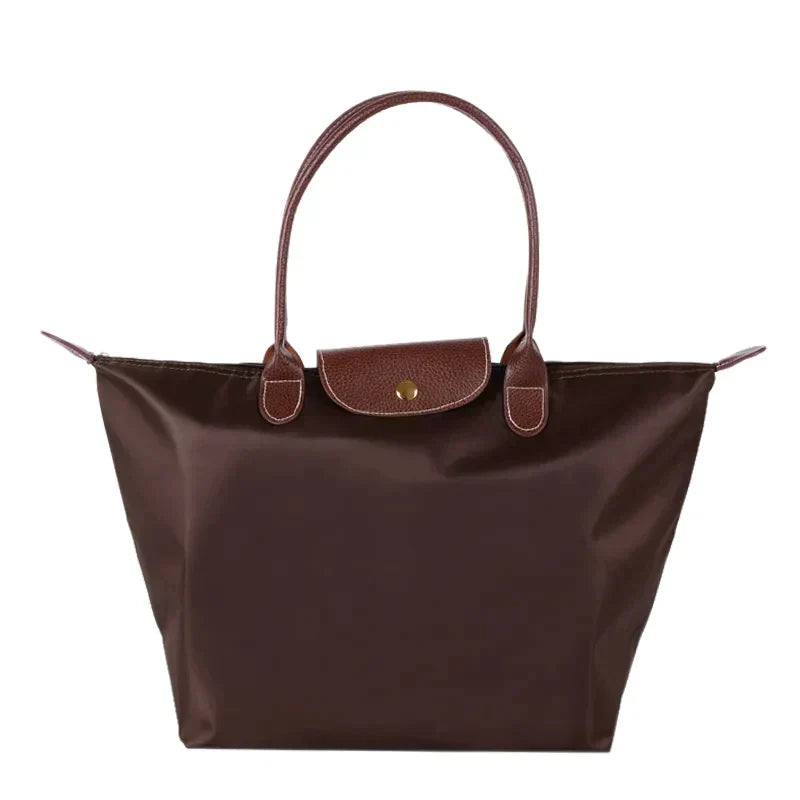 Olivia - Sac Tote en Nylon avec Poignées en Cuir Marron
