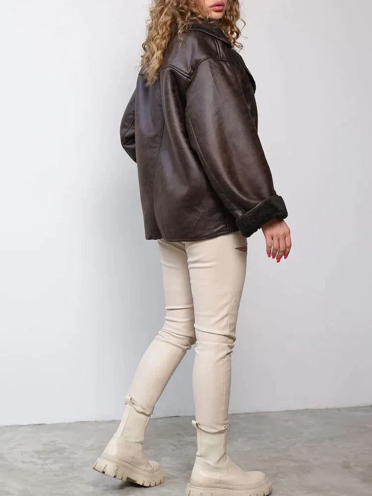 Olivia - Manteau de Fourrure en cuir Vintage pour Femmes