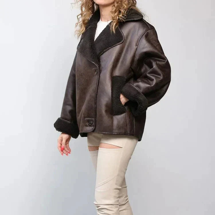 Olivia - Manteau de Fourrure en cuir Vintage pour Femmes