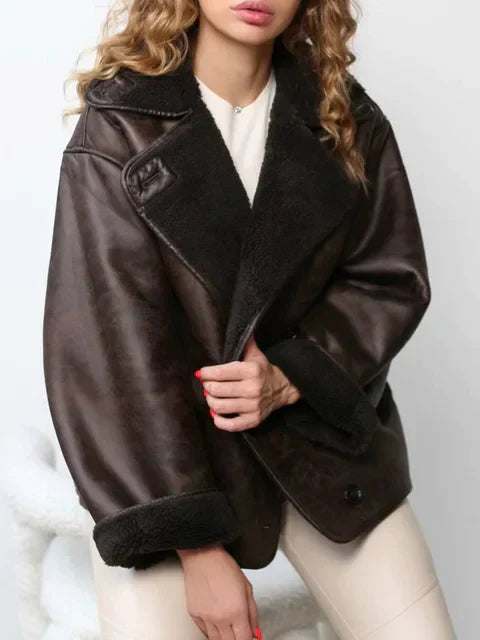 Olivia - Manteau de Fourrure en cuir Vintage pour Femmes