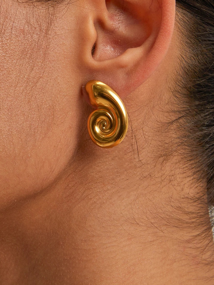 Cyrielle - Boucles d'Oreilles Statement Spirale Conch en Or