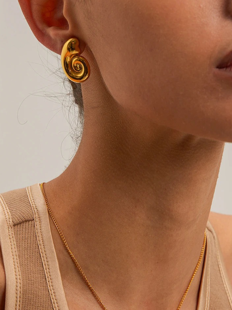 Cyrielle - Boucles d'Oreilles Statement Spirale Conch en Or