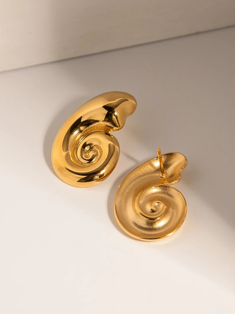 Cyrielle - Boucles d'Oreilles Statement Spirale Conch en Or