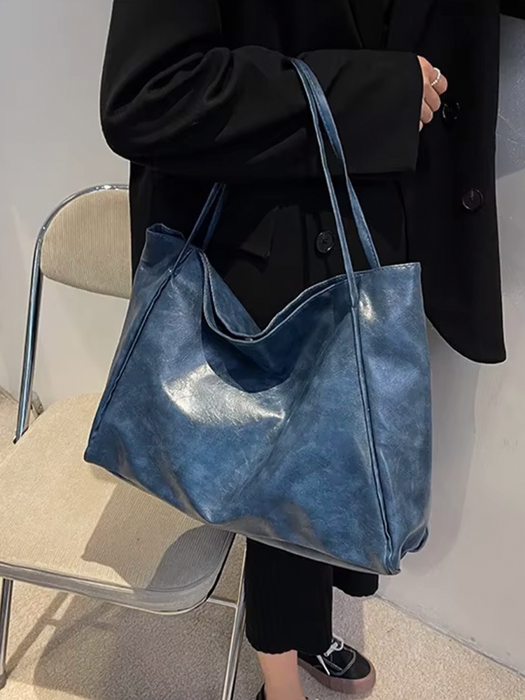 Louise - Grand Sac à Main en Cuir pour Femme | Sac à Bandoulière | Shopper Bleu
