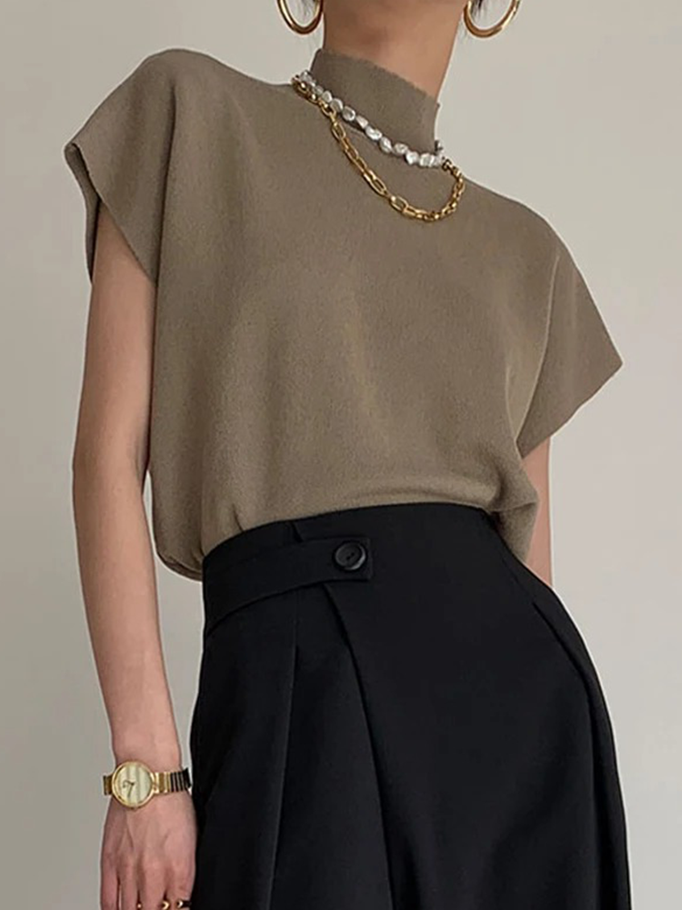 Éloïse - Pull Col Roulé à Manches Courtes pour Femme | Pull Femme | Beige