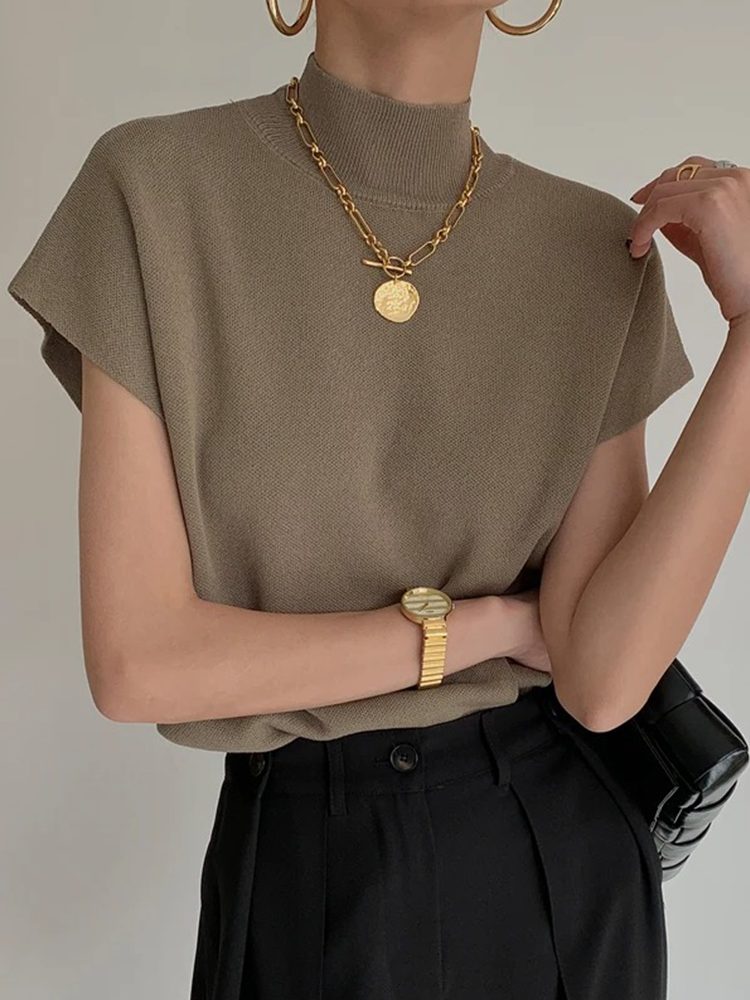 Éloïse - Pull Col Roulé à Manches Courtes pour Femme | Pull Femme | Beige