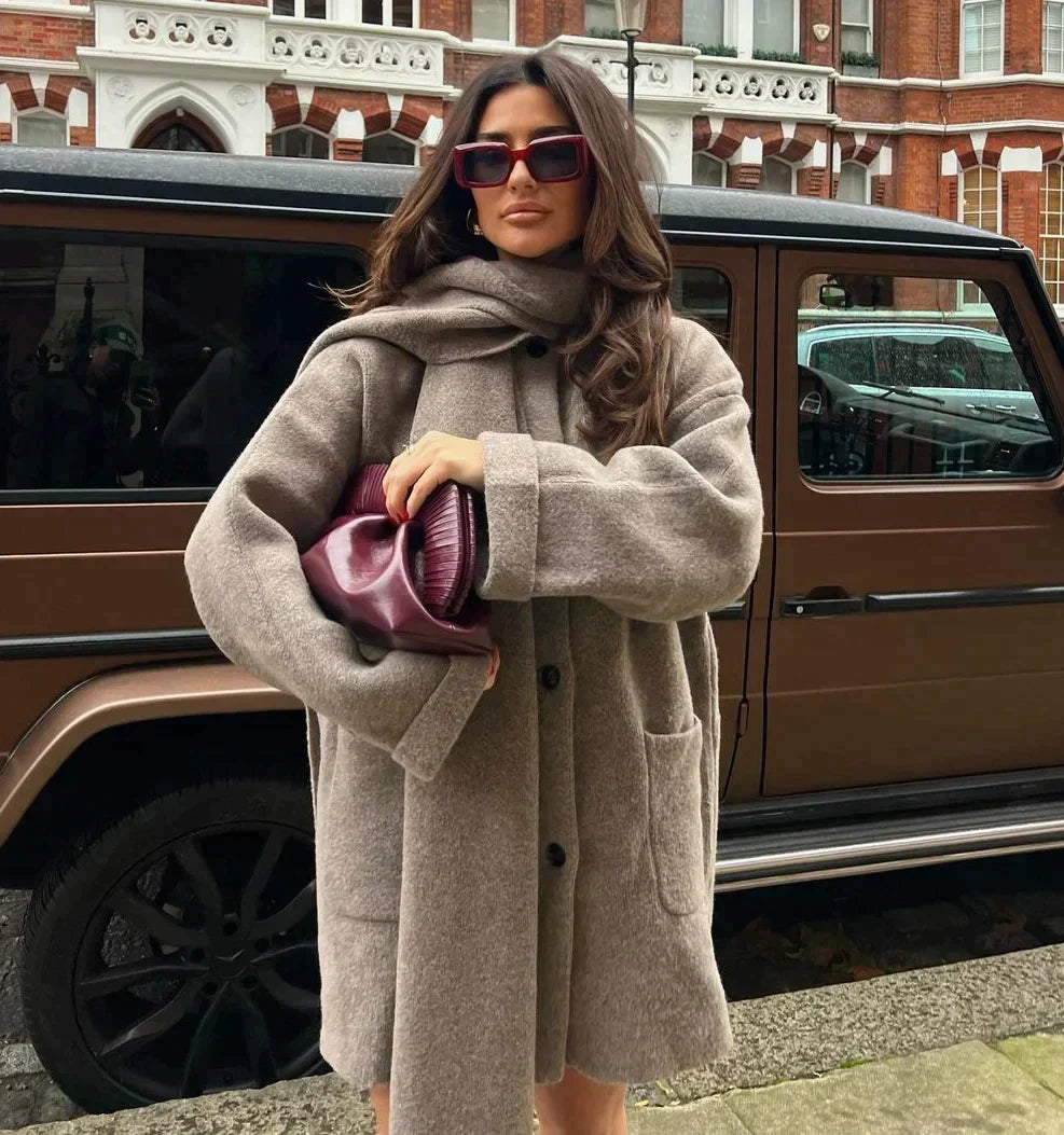 Esmeralda - Manteau Oversize Confortable avec Écharpe Assortie pour une Élégance Sans Effort