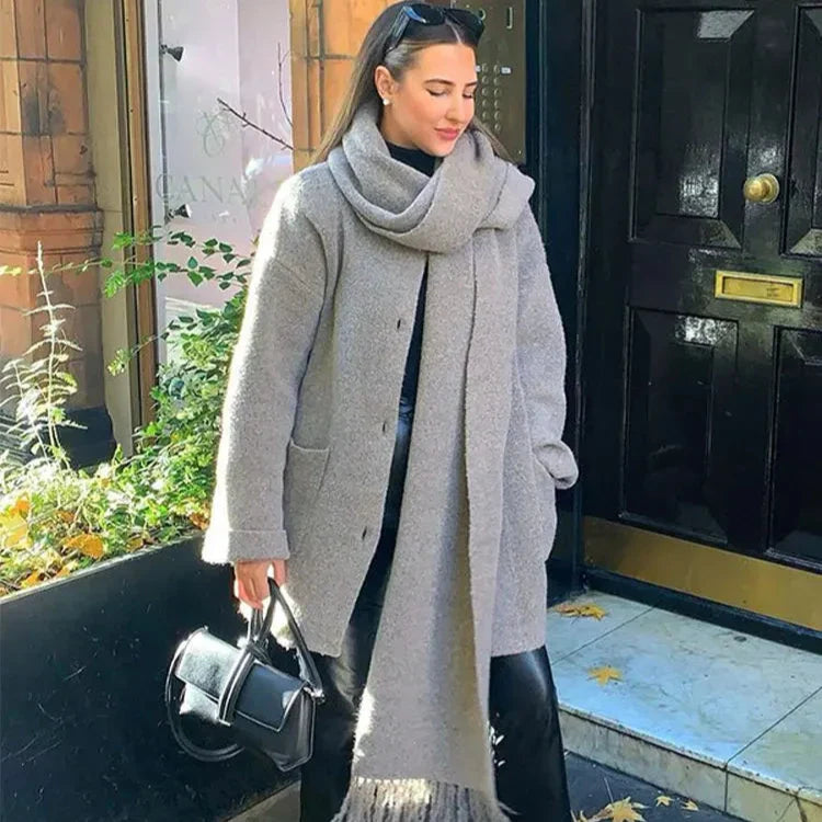 Esmeralda - Manteau Oversize Confortable avec Écharpe Assortie pour une Élégance Sans Effort
