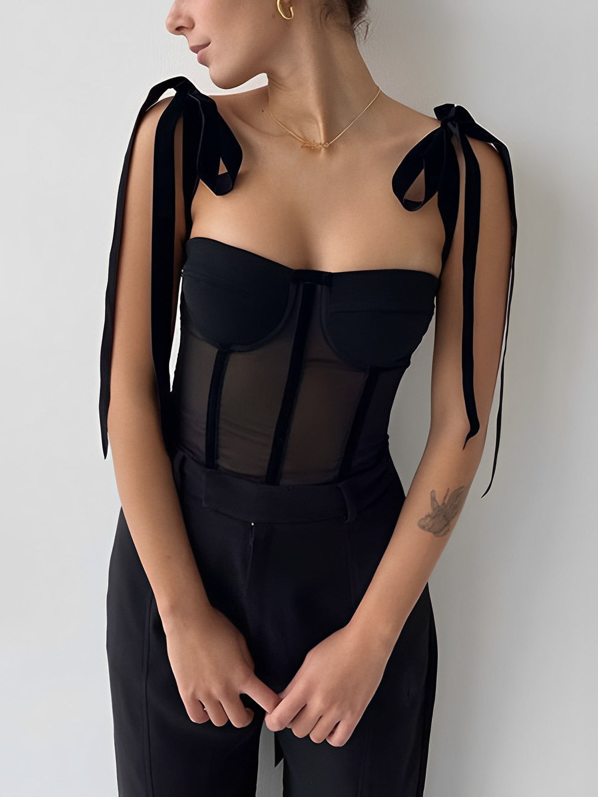 Sidonie – Top Corset Transparent avec Bretelles à Nouer sur les Épaules
